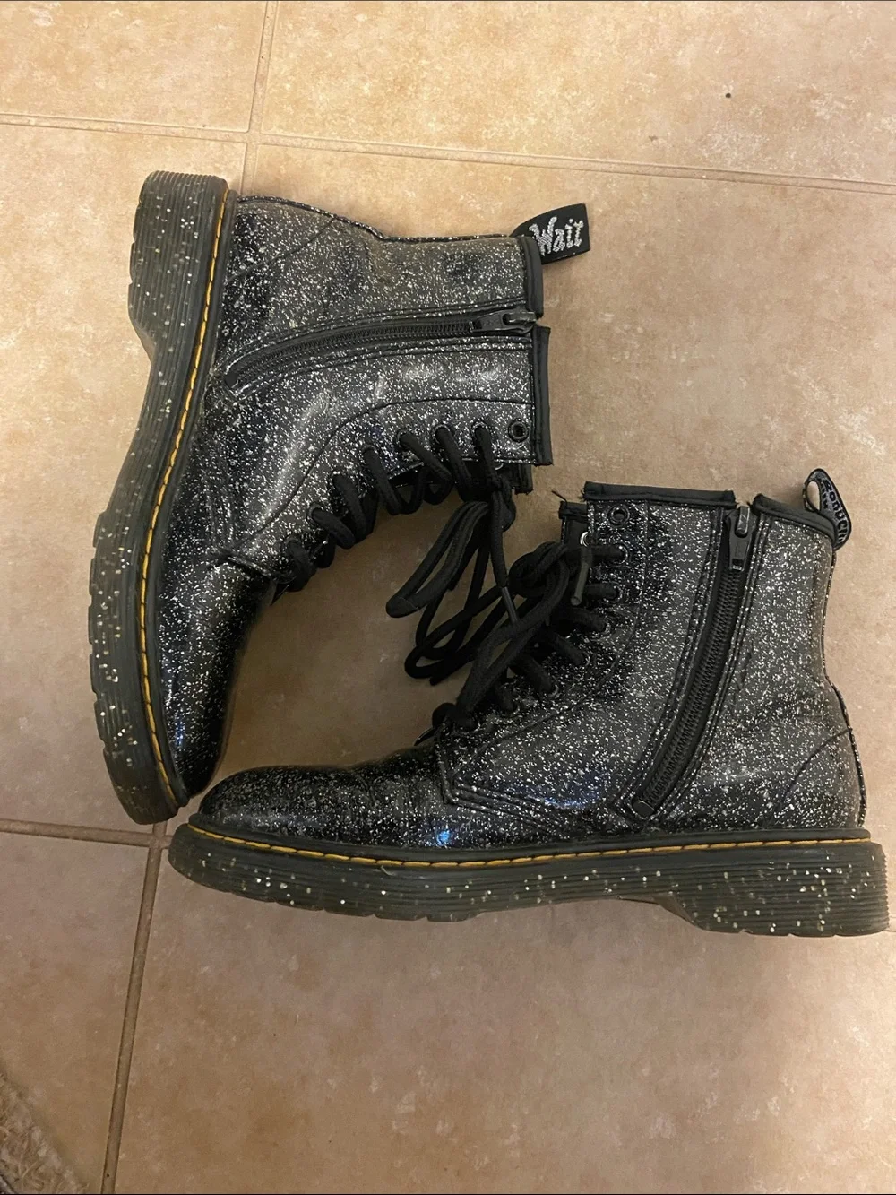 Dr. Martens Black Glitter Lace-Up Combat Boots